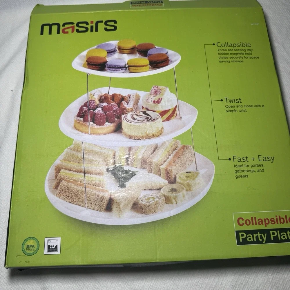 Masirs Twistfold 3-Tier Party PlateCollapsible Serving Tray White BPA Free